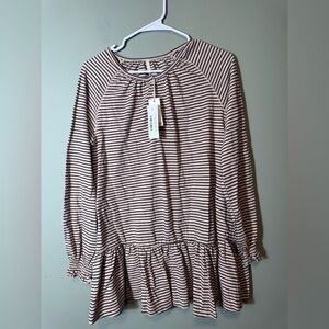 Rylee + Cru Girls NWT Stripe Swing Dress Oat/Black Stripe 12-14Y MSRP $58